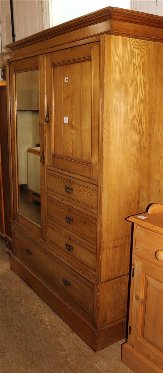 Edwardian ash wardrobe, with mirrored doors